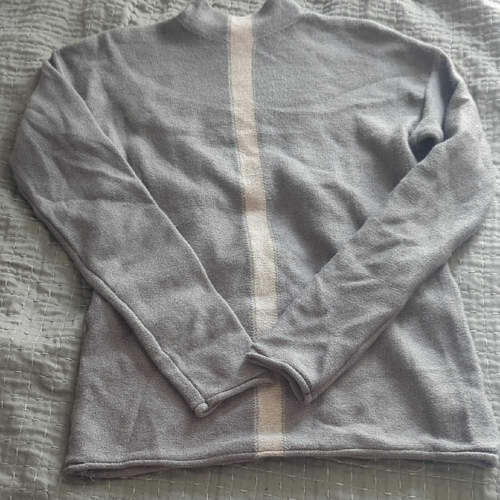 Hem & Thread Gray Sweater with Cream Stripe